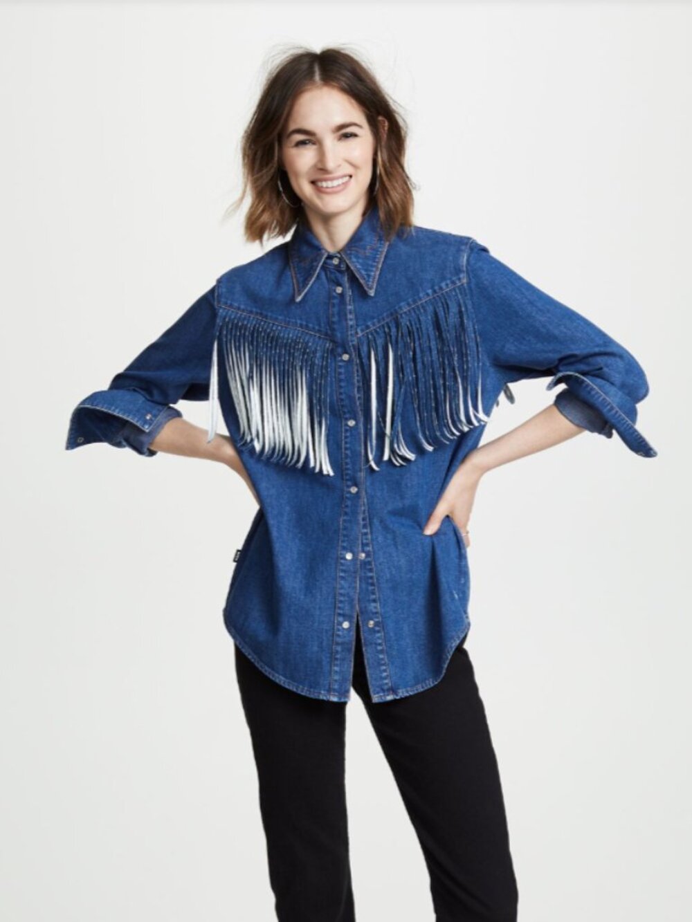 MSGM fringed Western denim shirt, Size 38IT or US4